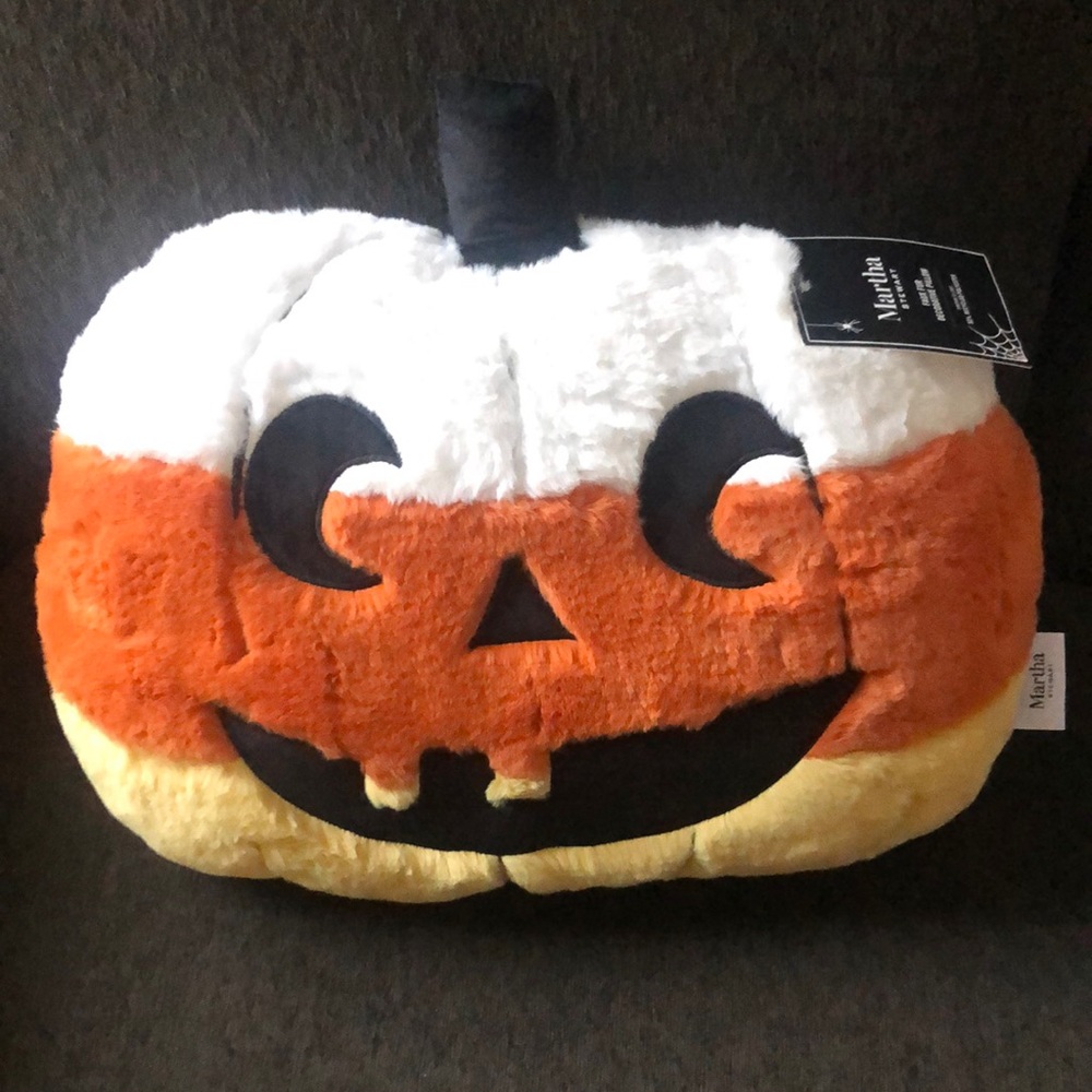 Martha Stewart Faux Fur Decorative Jack O’Lantern Pillow - Halloween Decor